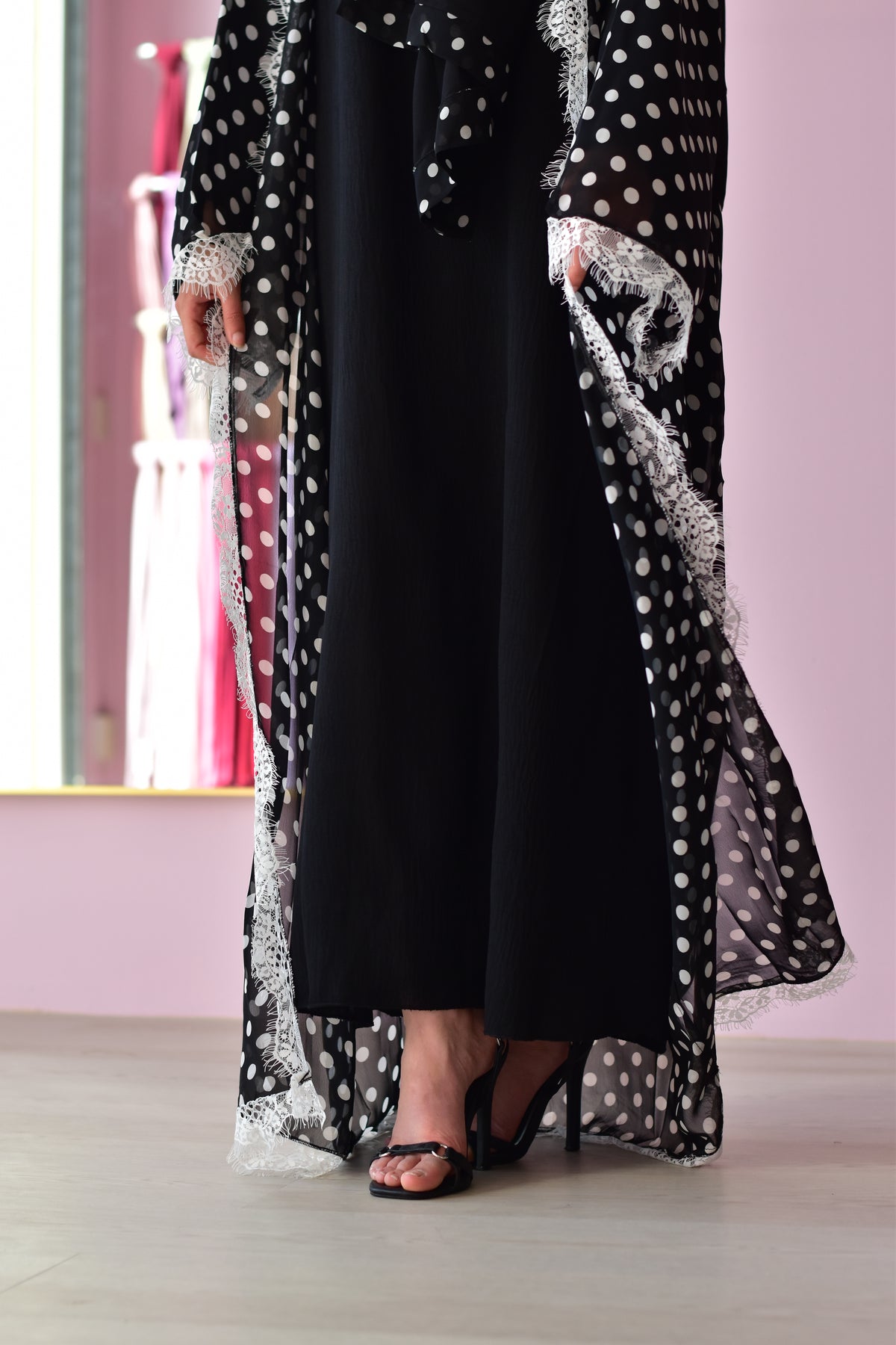 Dubai Abaya - Polka Dot Lace