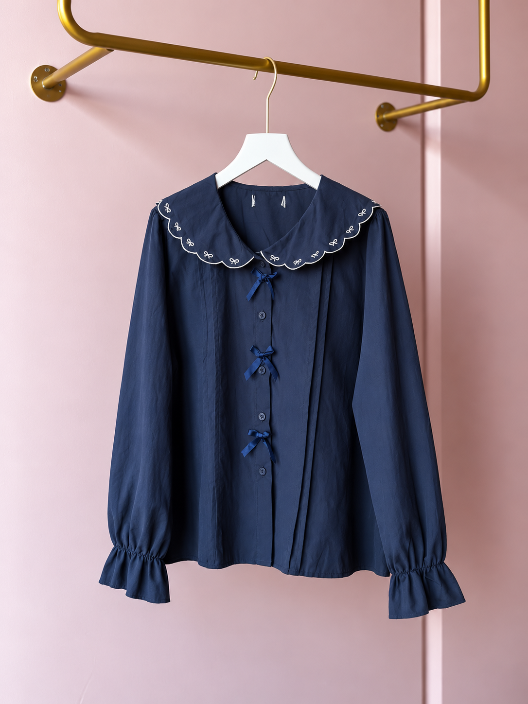 Navy Scalloped Collar Top