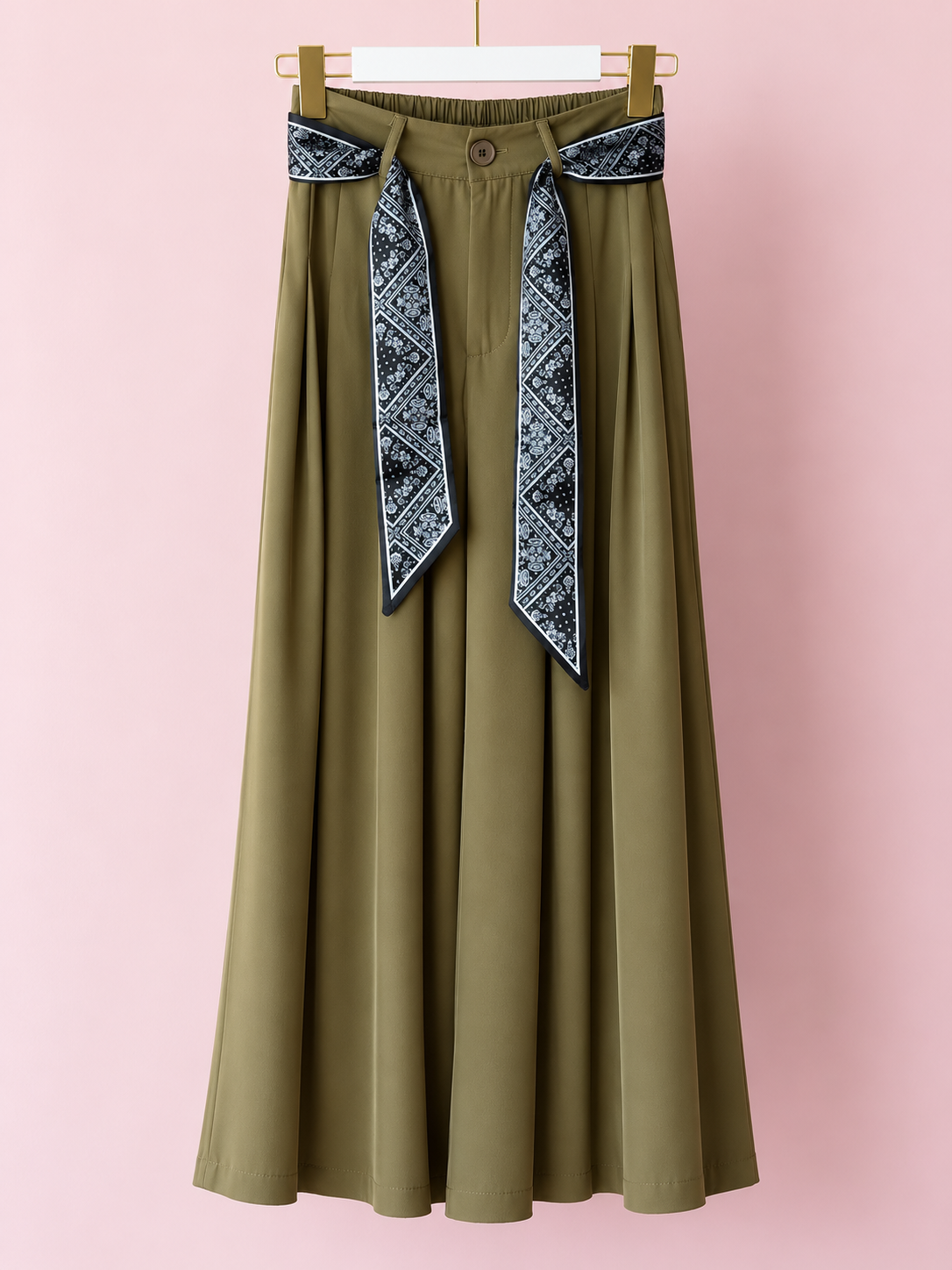Korean Printed Belt Wide-Leg Pants