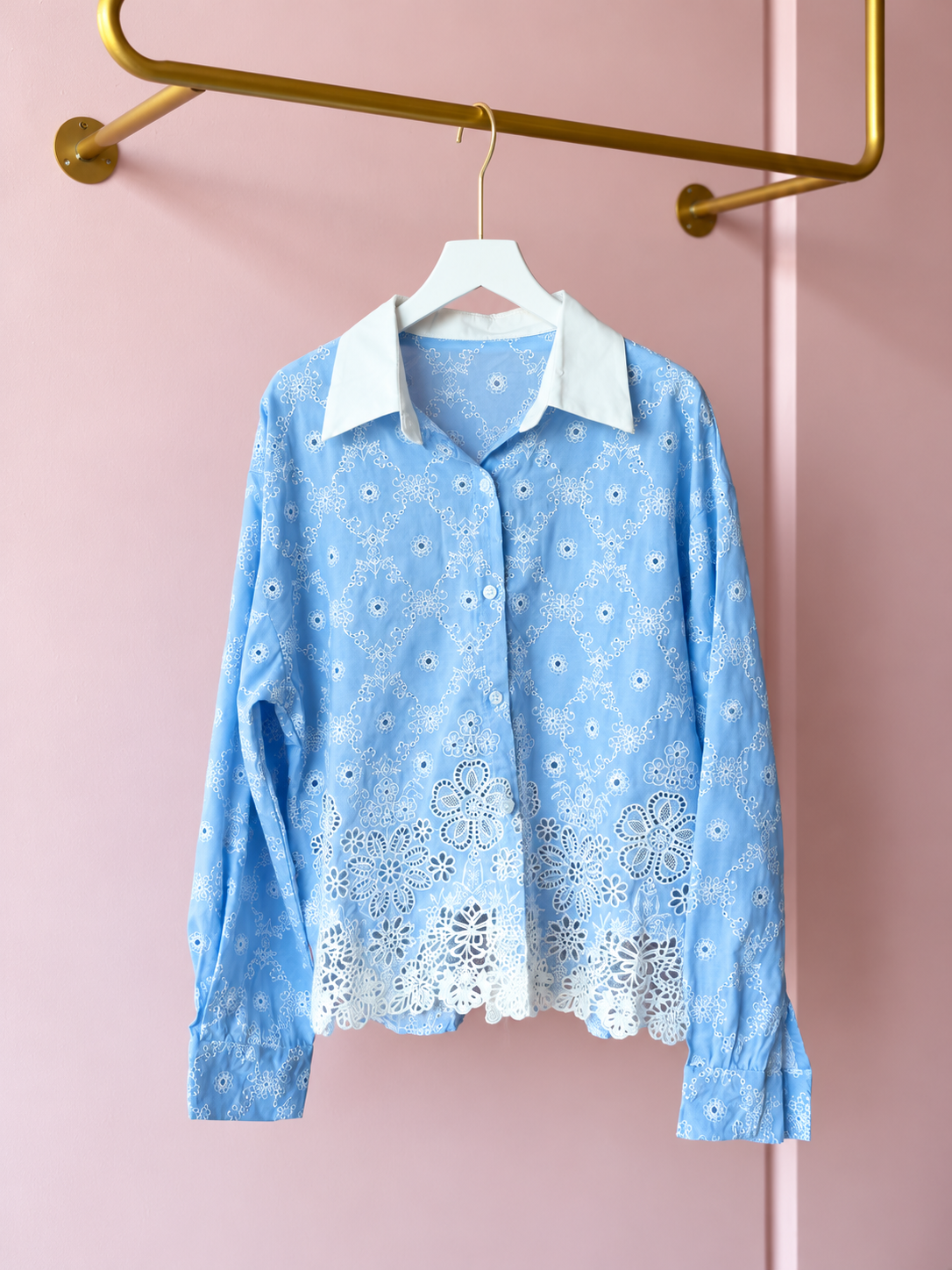 Blue Embroidered Lace Shirt