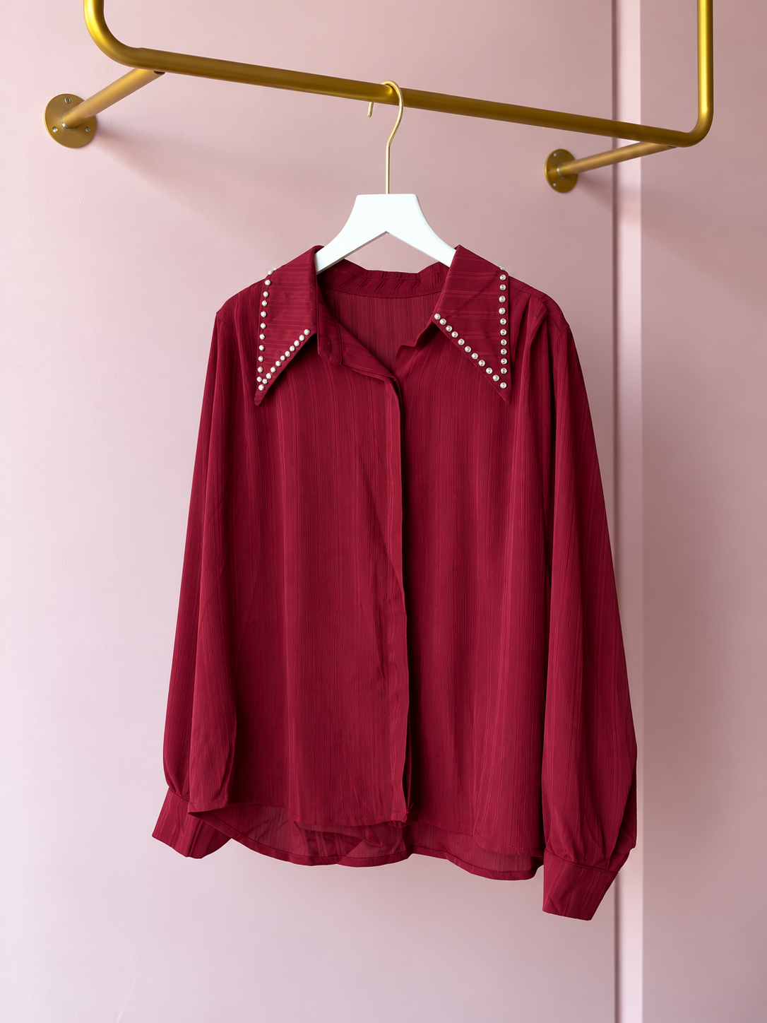 Burgundy Embellished Collar Top