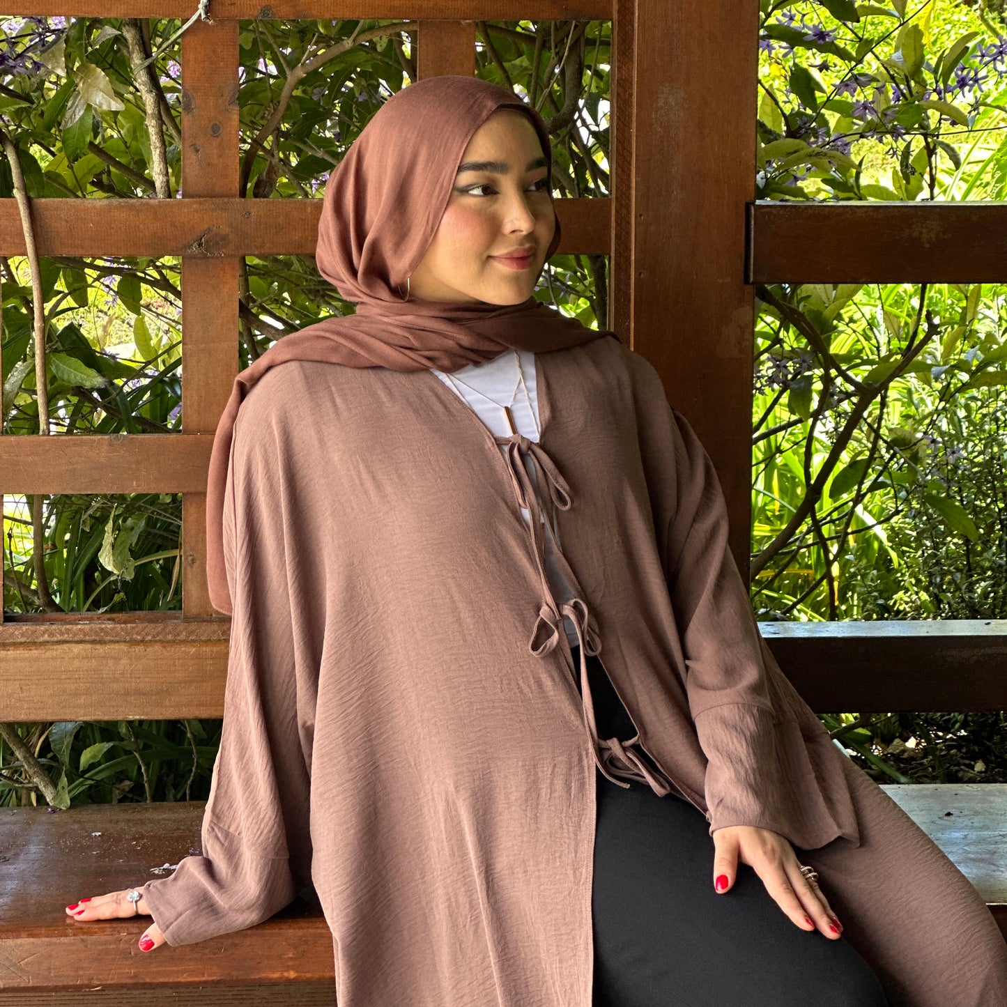 Althena Abaya layered with slip dress for modest look – Hijabaan NZ