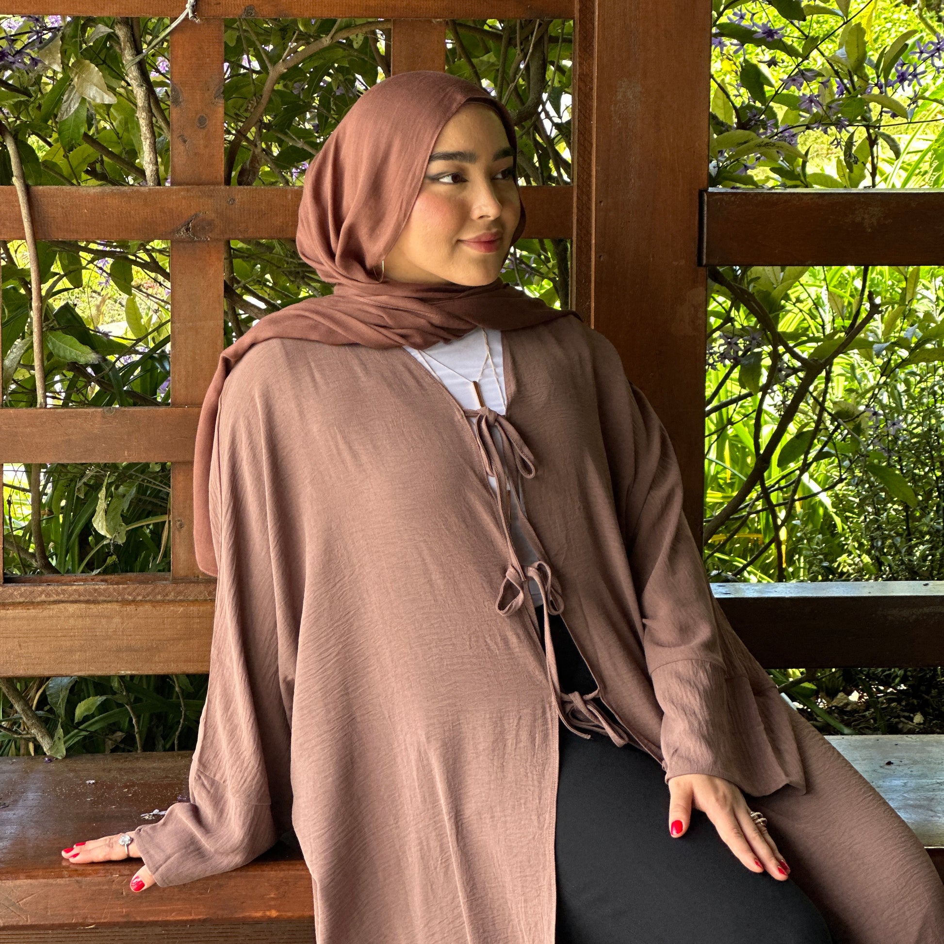 Althena Abaya layered with slip dress for modest look – Hijabaan NZ