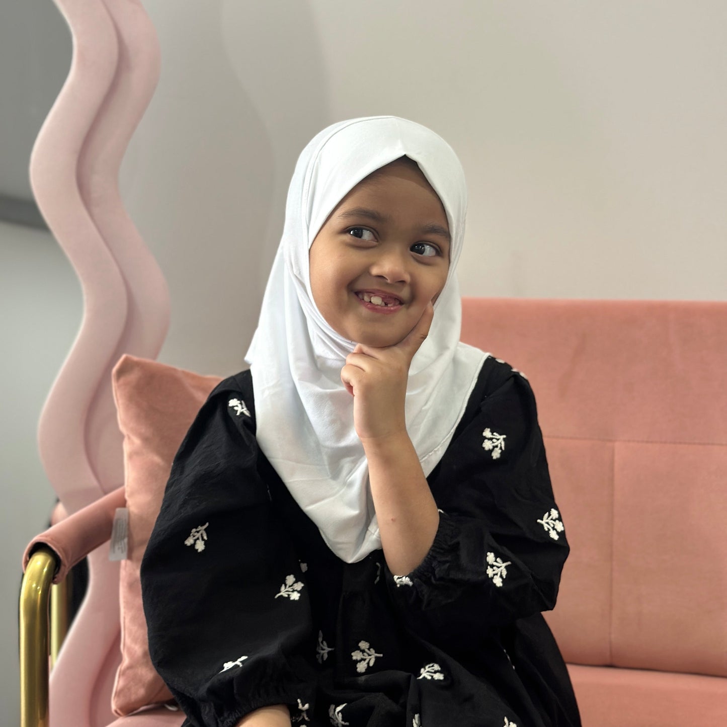 6-year-old model wearing Amina Kids Hijab – crystal jersey fabric from Hijabaan NZ