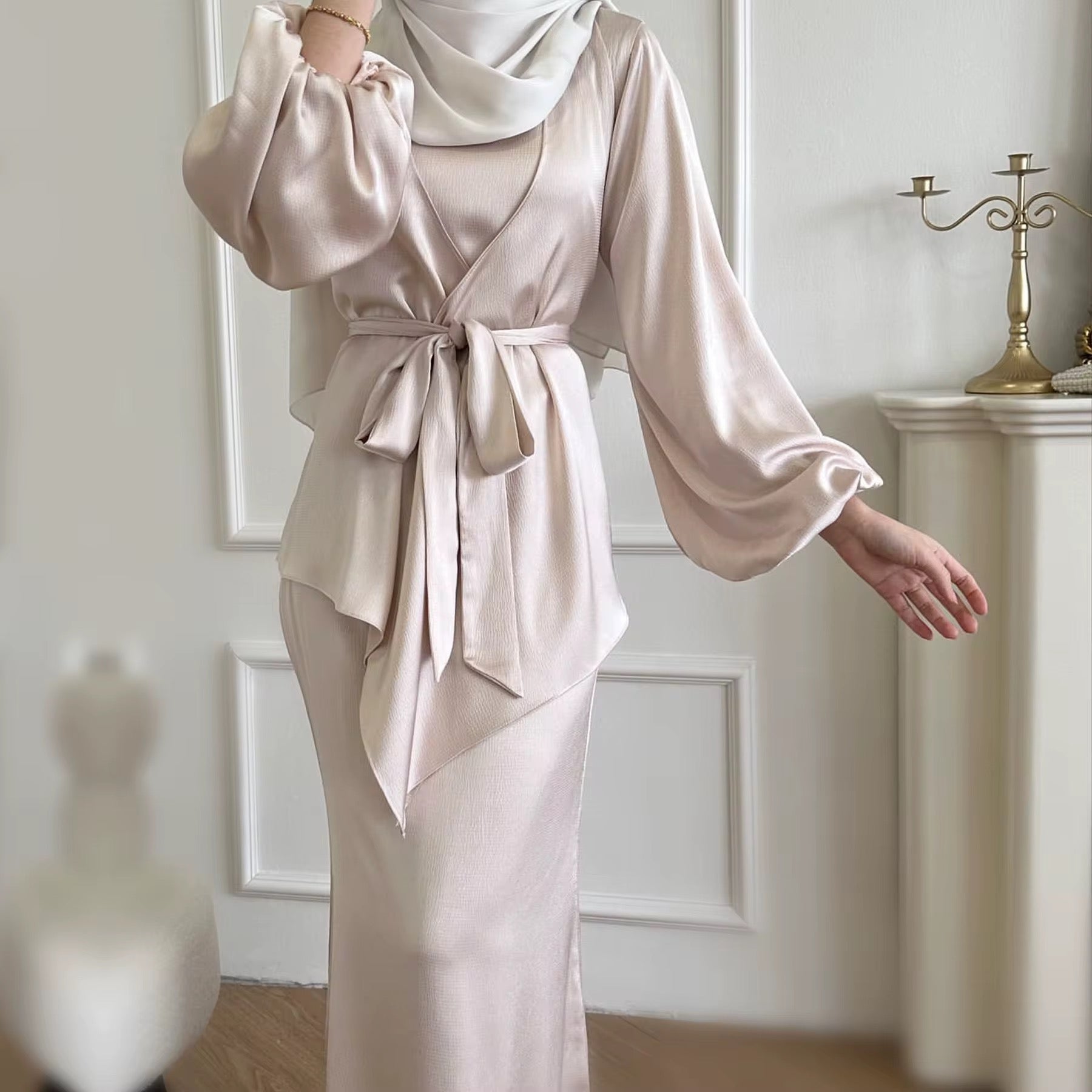 Anabia Dress Set in soft armani silk, perfect for modest fashion