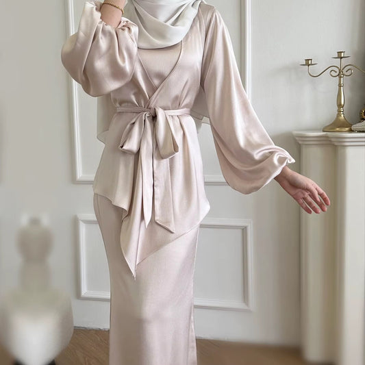 Anabia Dress Set in soft armani silk, perfect for modest fashion