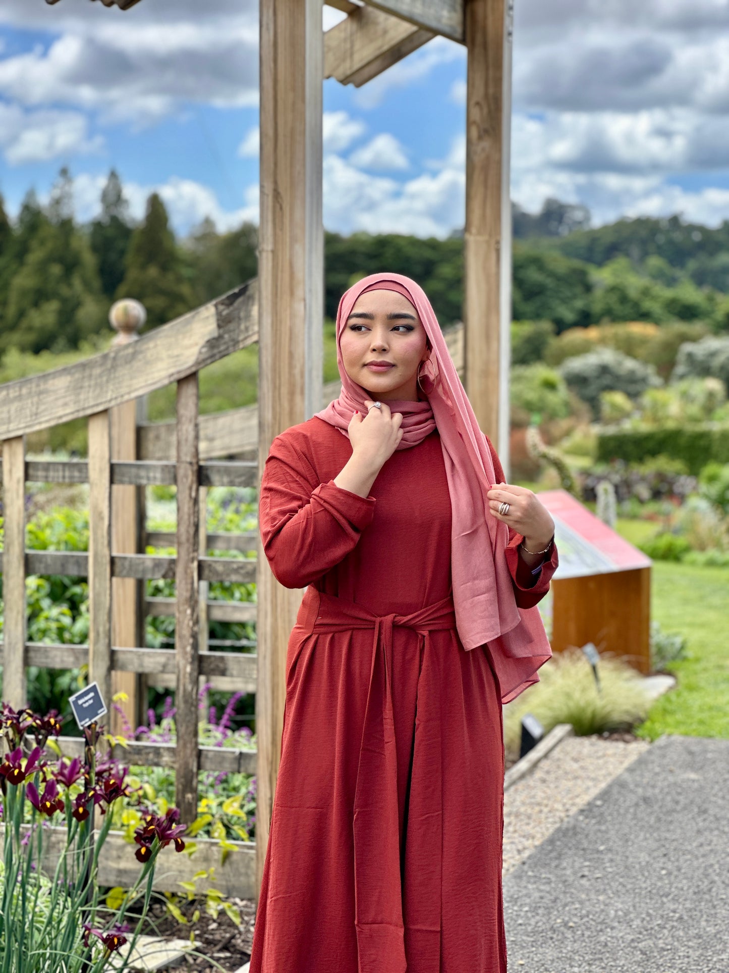 Ayla Knot Dress in pecan brown – modest crush fabric dress from Hijabaan NZ