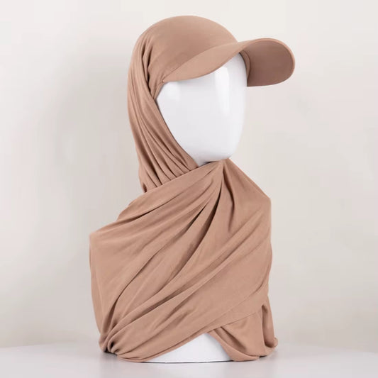  Cap attached beige hijab with jersey wrap – Hijabaan NZ