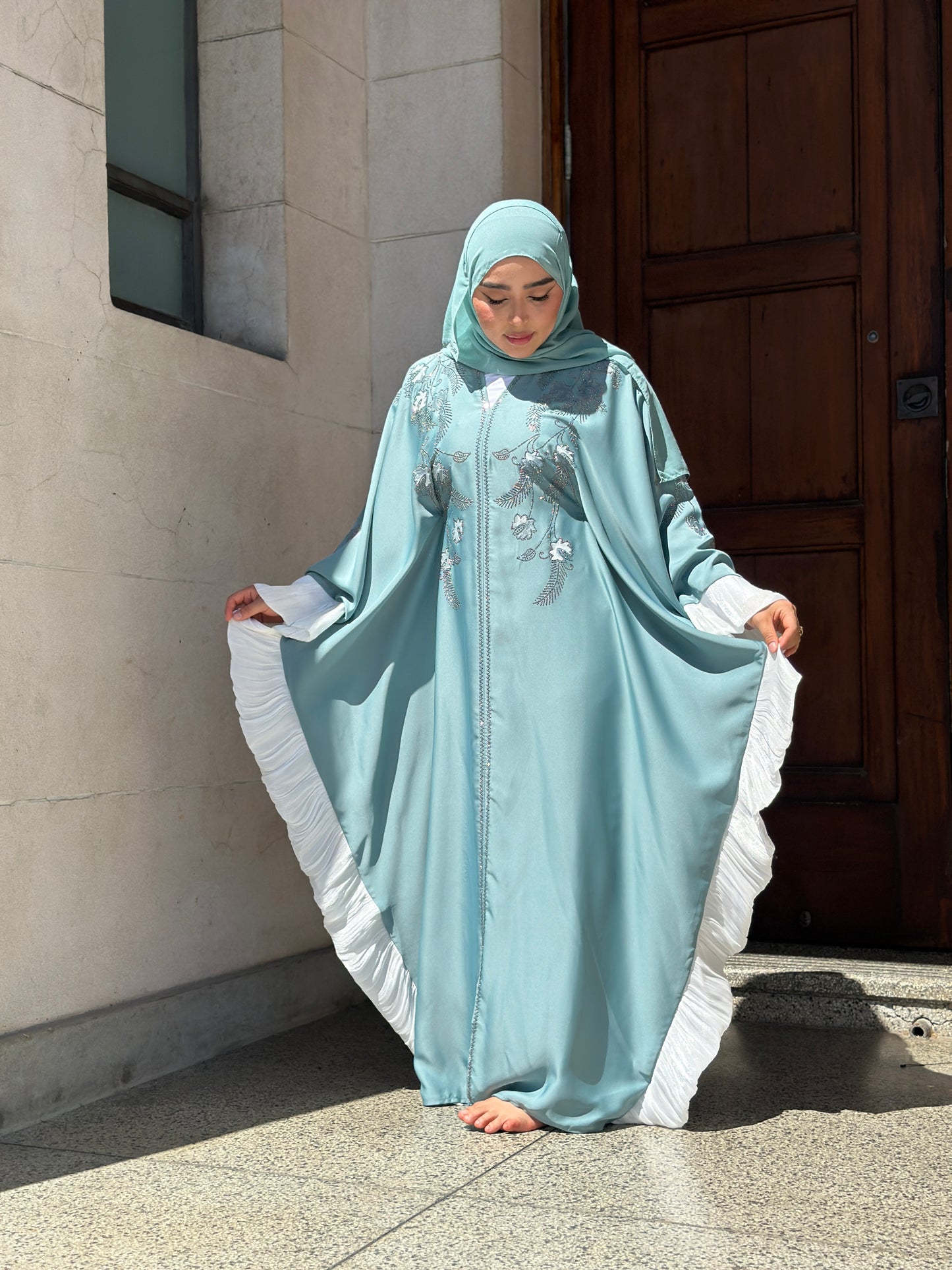 Modest wear NZ – Dubai Abaya Amal in kaftan style with flowing silhouette
