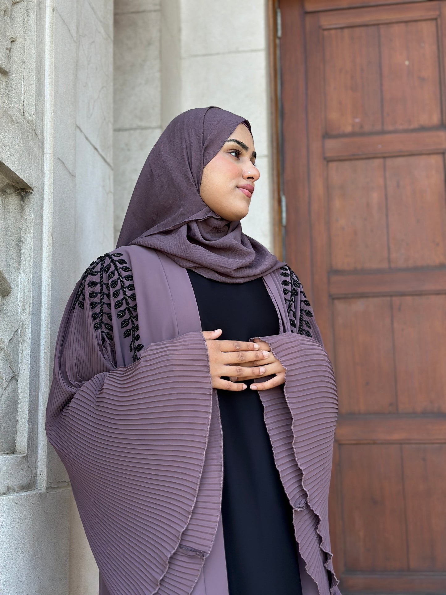 Elegant lavender shrug abaya with black inner – Hijabaan Auckland
