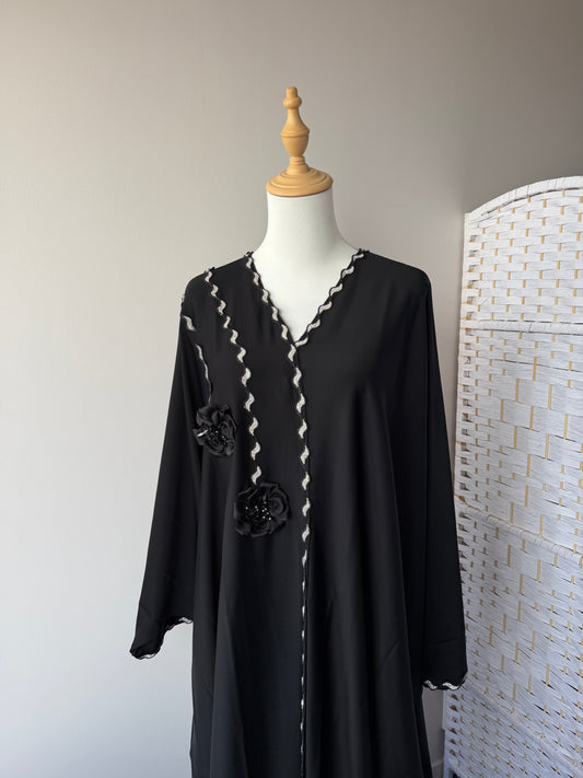 Black Dubai Abaya Inaya kaftan style with diamond work and matching hijab NZ