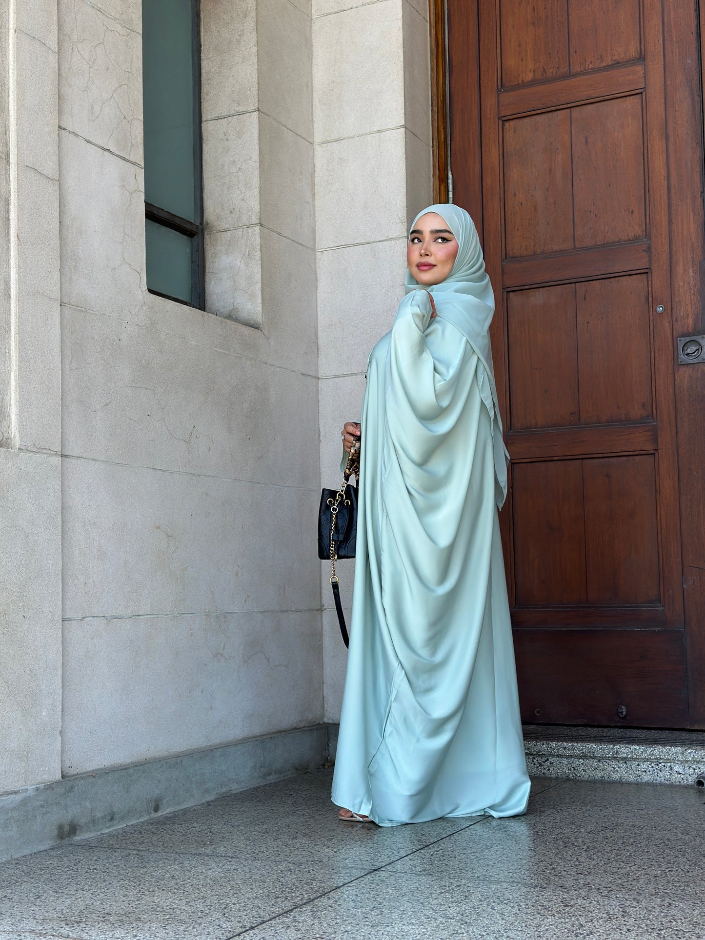 Modest wear NZ – Rukhsar abaya with elegant drape and matching hijab