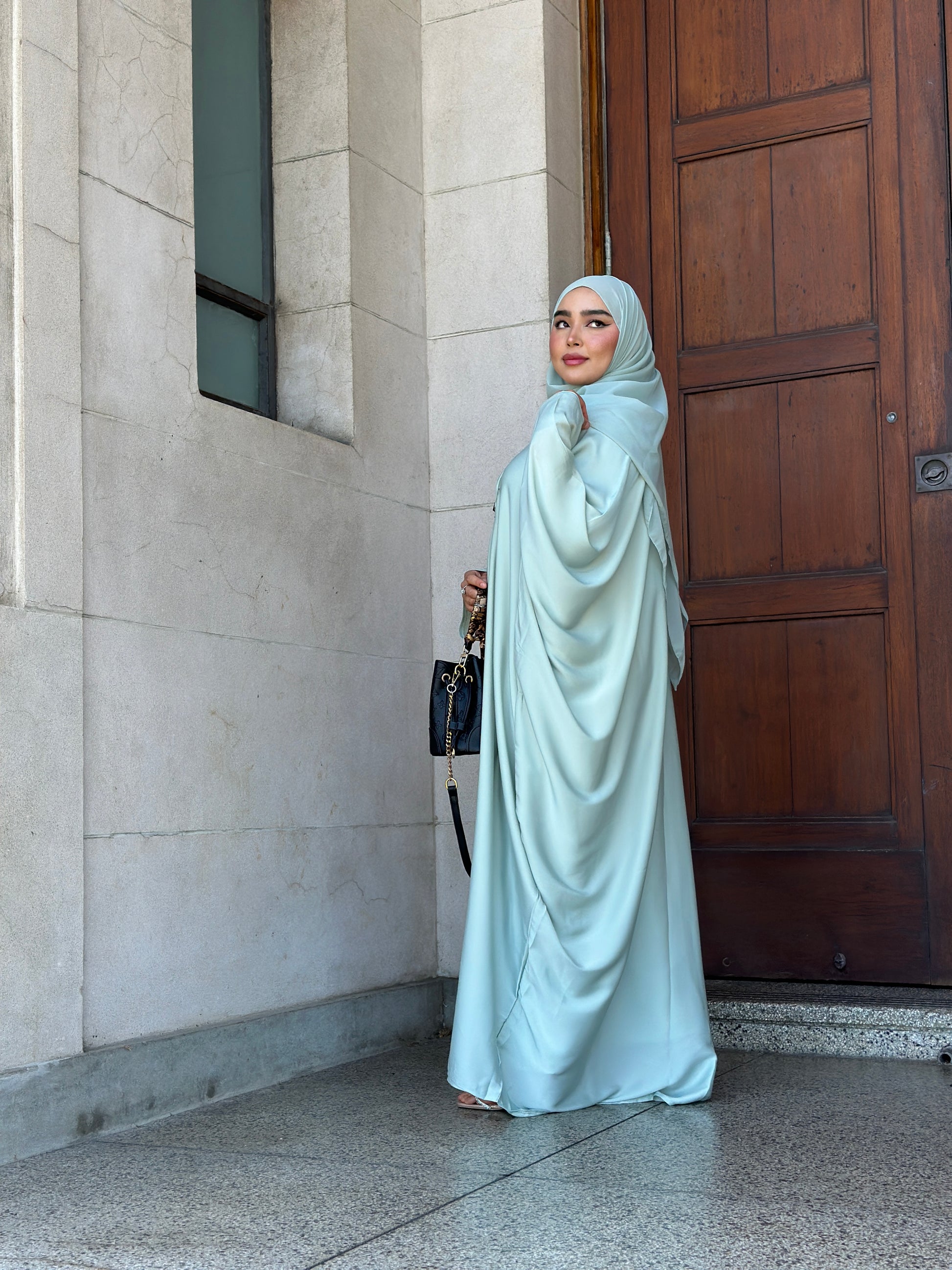 Modest wear NZ – Rukhsar abaya with elegant drape and matching hijab