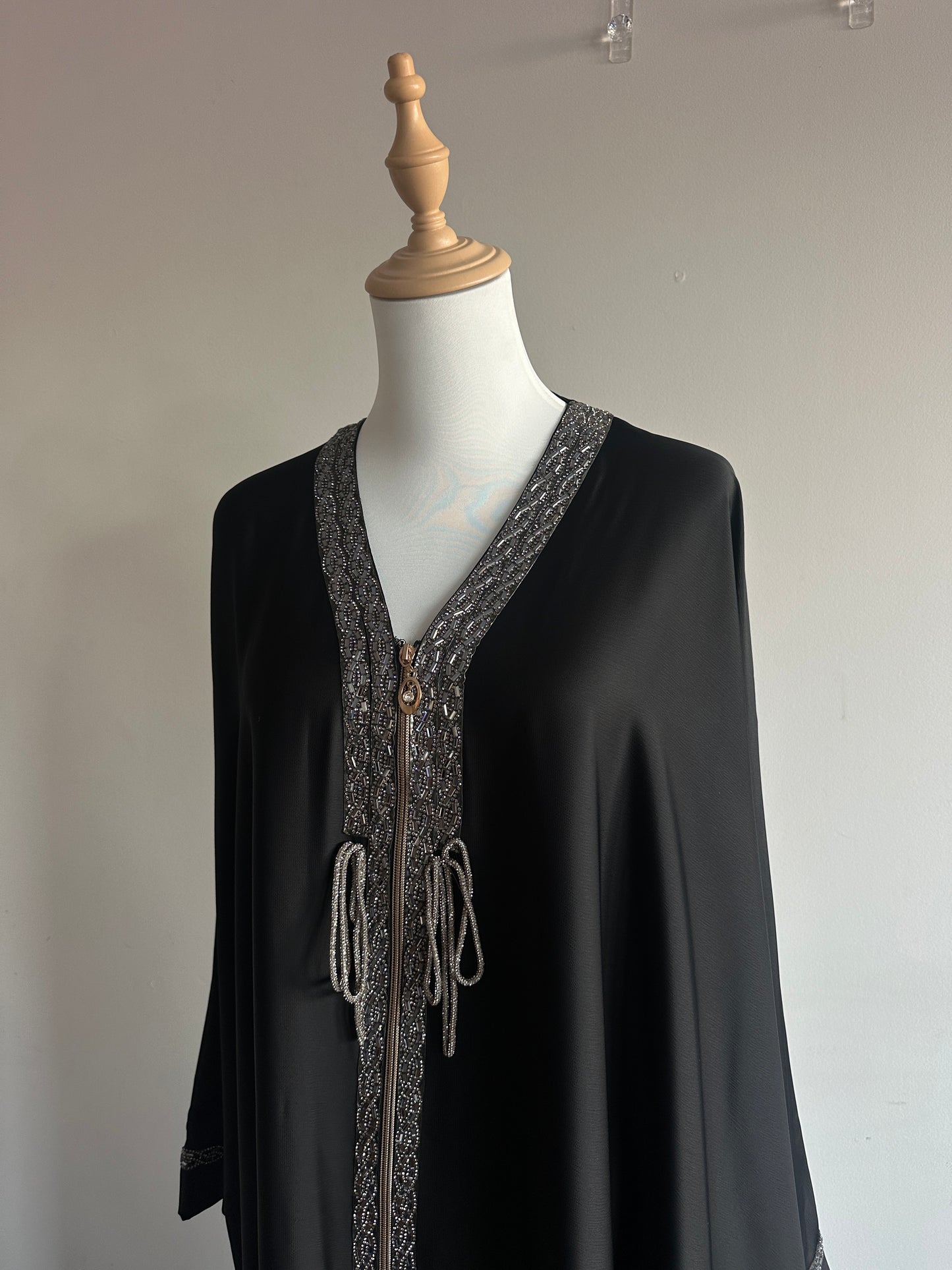 Dubai Abaya Sana kaftan style with diamond neck detail – Hijabaan NZ