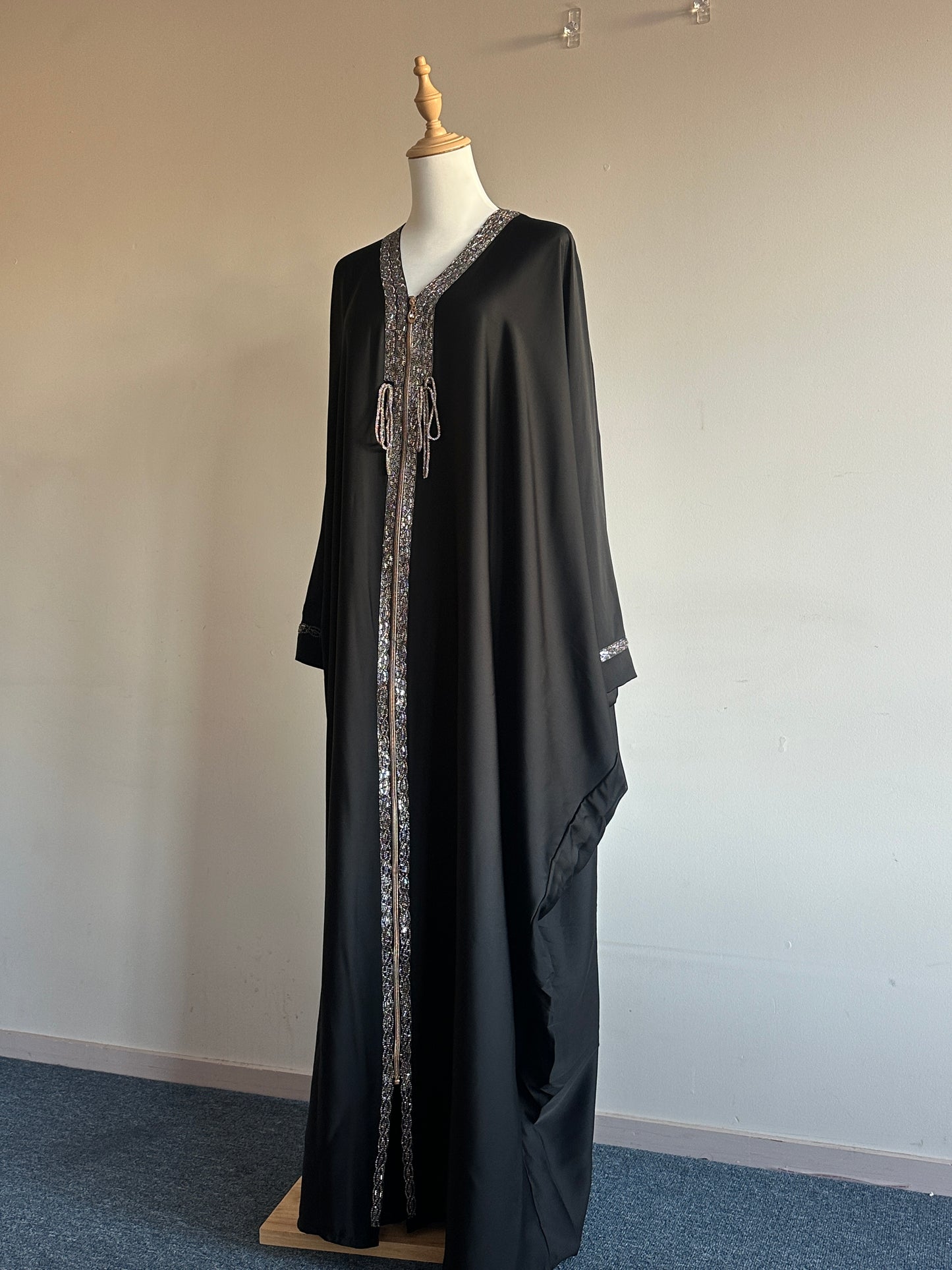Kaftan abaya Sana with black hijab and diamond work – Hijabaan Auckland