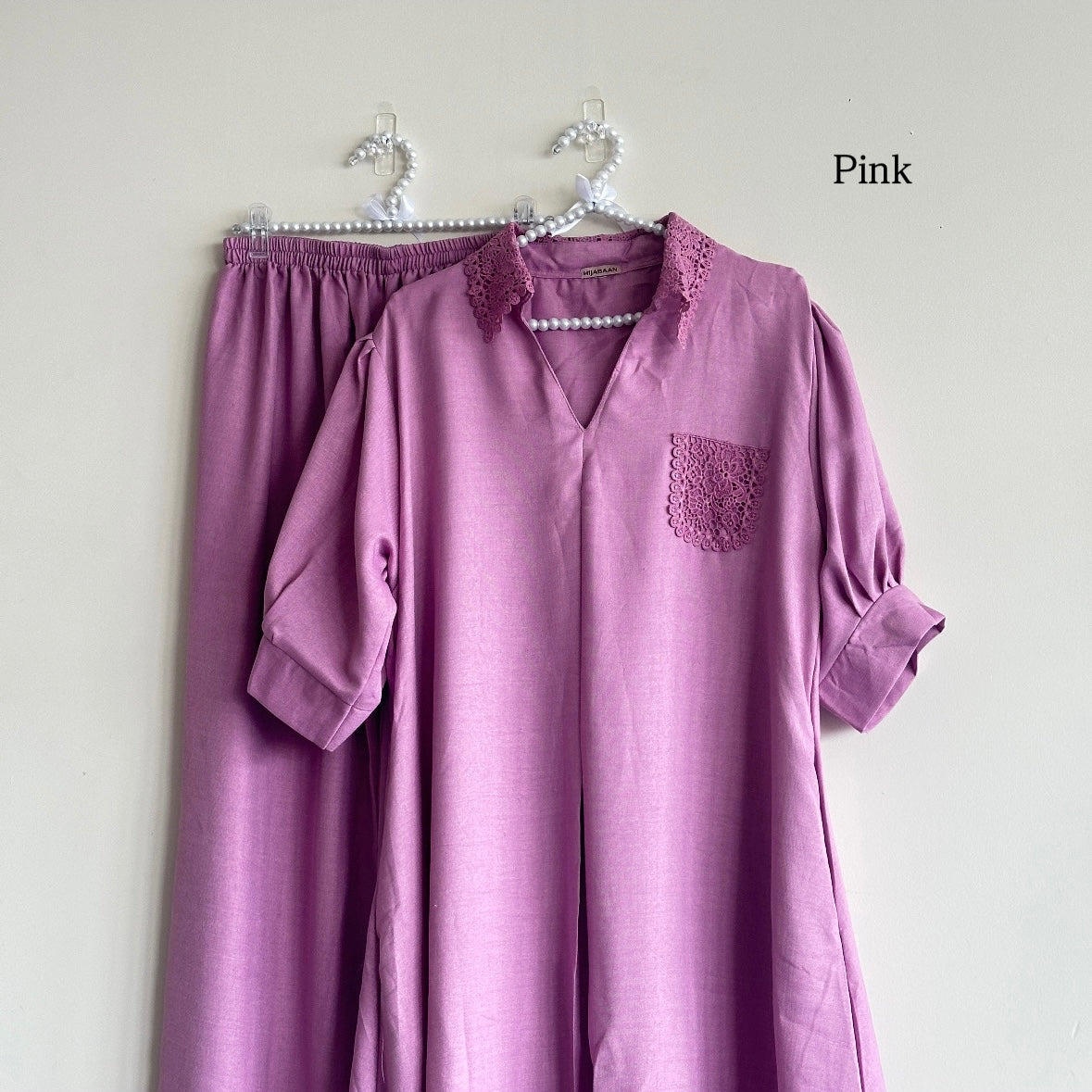 Inara Co-ord Set – long top with lace collar and elastic pants by Hijabaan NZ