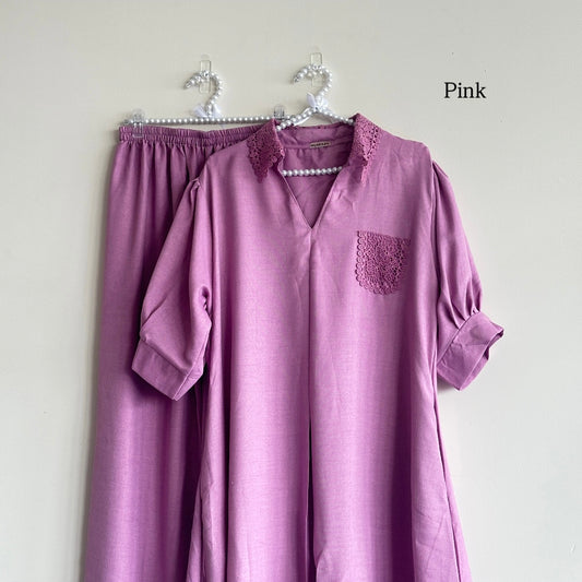 Inara Co-ord Set – long top with lace collar and elastic pants by Hijabaan NZ