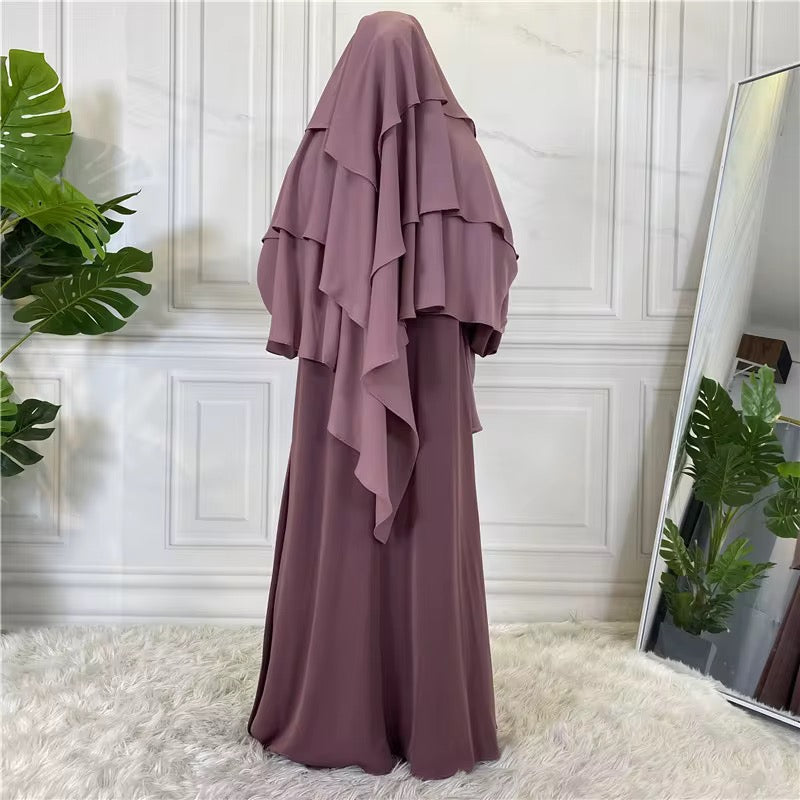Layered Khimar in Mauve – soft flowy full-coverage khimar by Hijabaan NZ
