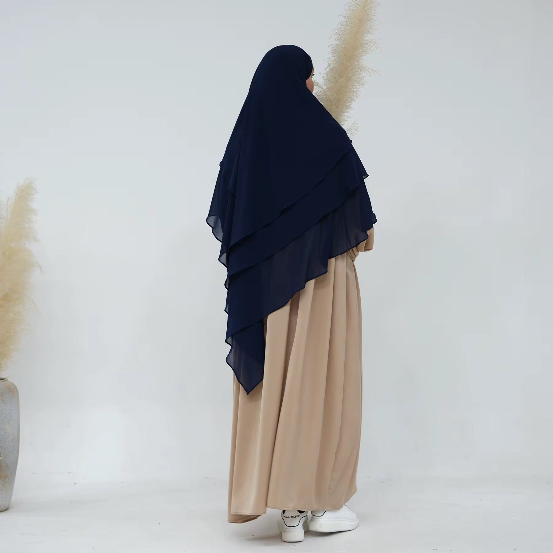 Layered Khimar in Navy – soft flowy full-coverage khimar by Hijabaan NZ