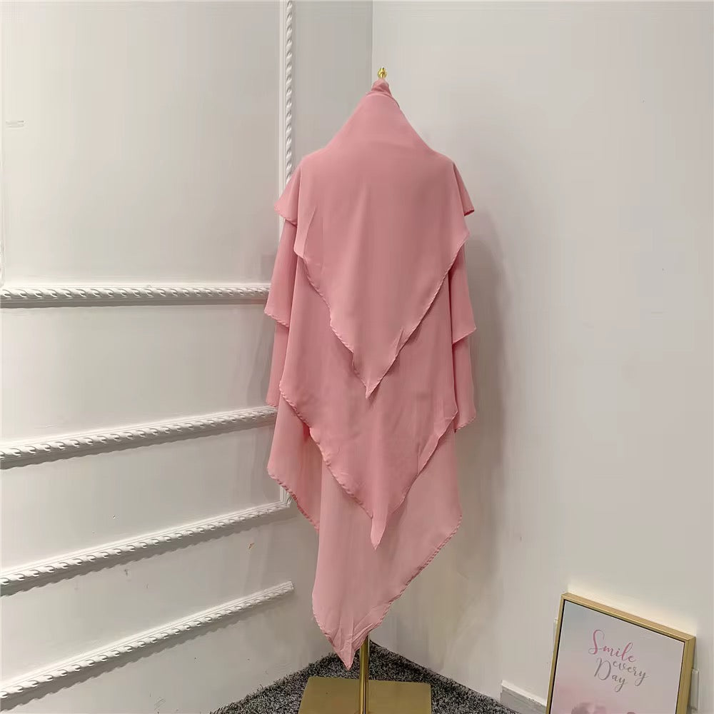 Layered Khimar in Peach – soft flowy full-coverage khimar by Hijabaan NZ