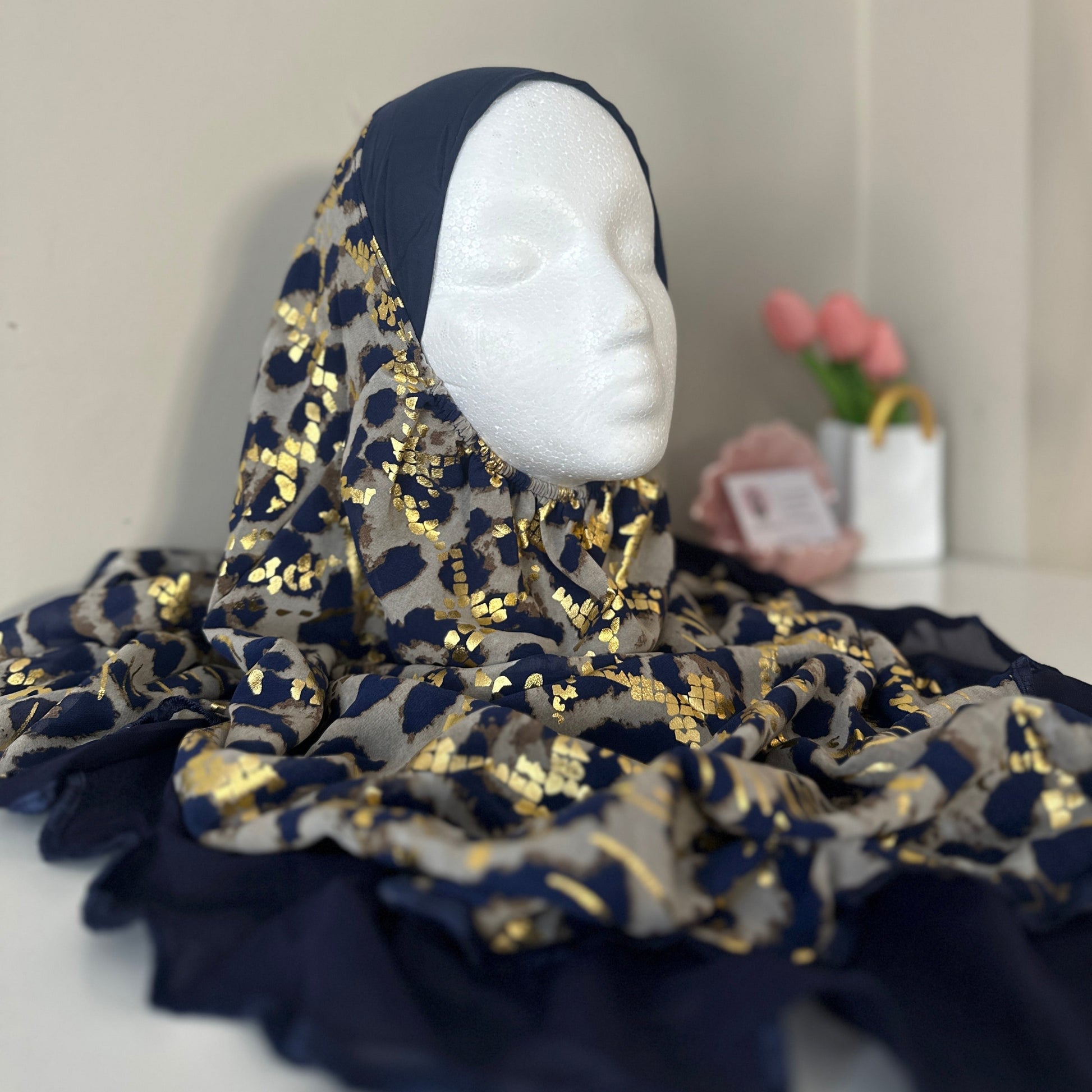 Leopard print kids hijab with frill edges for modest wear in New Zealand