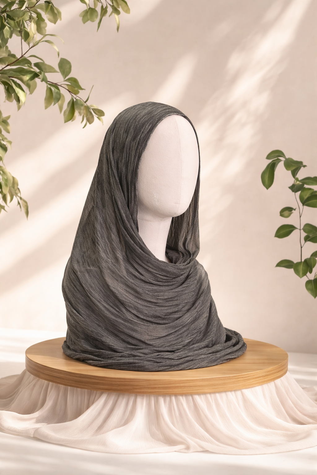 ruffled linen hijab grey nz modest fashion auckland breathable non slip hijab