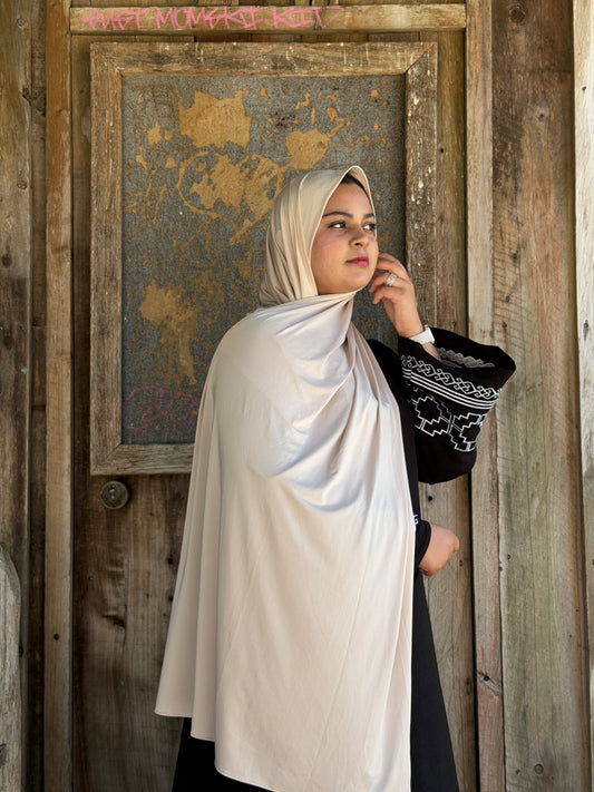 Ivory liquid jersey hijab with glossy finish, smooth and breathable for summer wear NZ