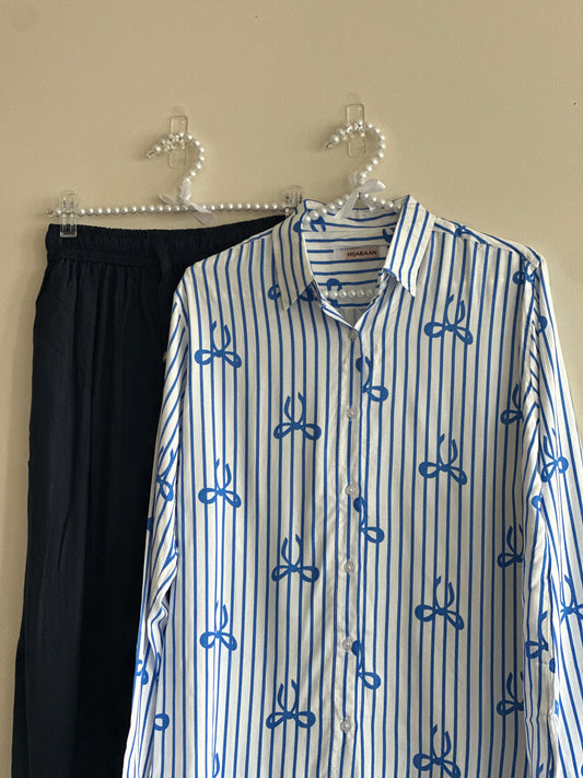 Maira Co-ord Set – cotton bow shirt & linen pants from Hijabaan NZ