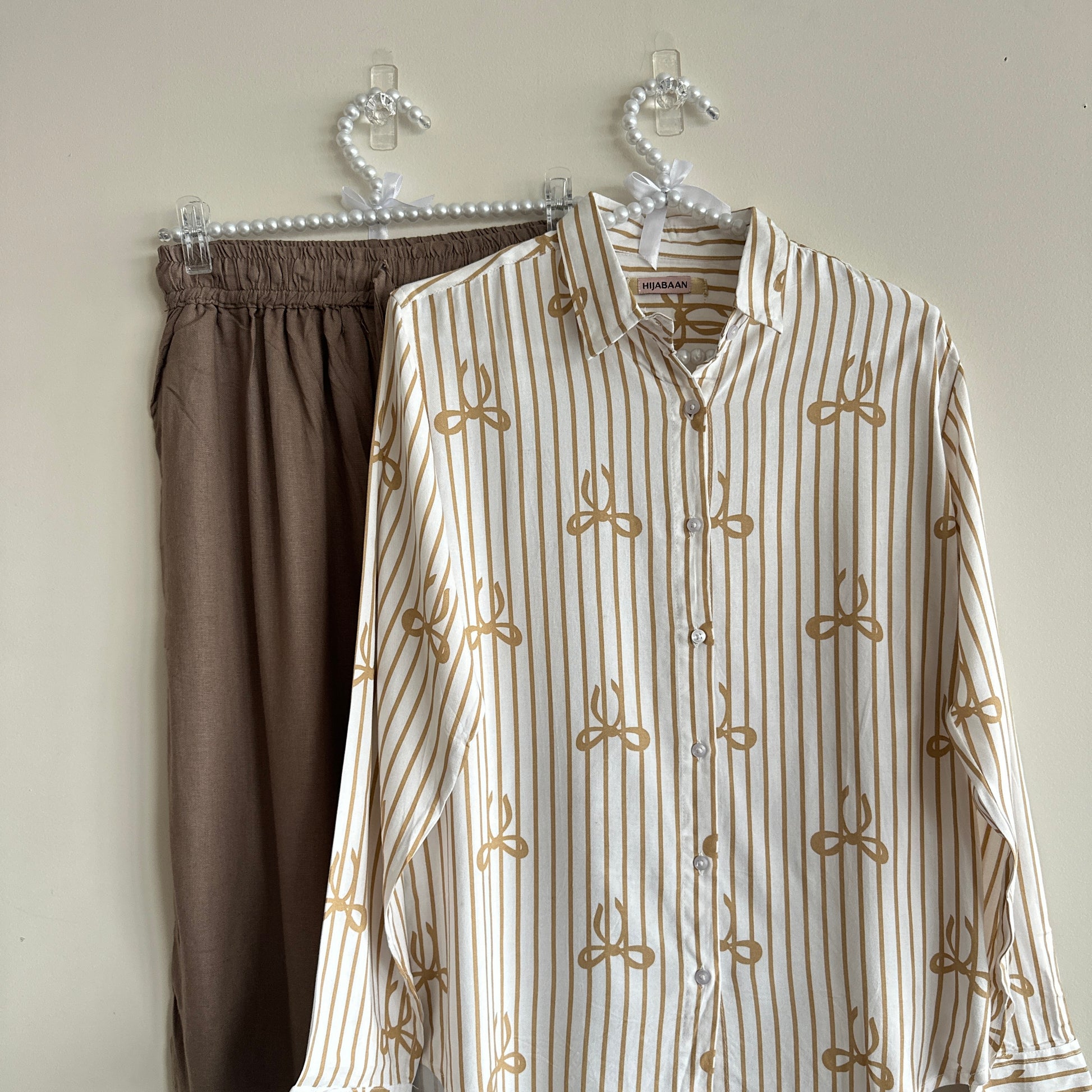 Maira Co-ord Set in pink – feminine bow shirt & modest fit – Hijabaan NZ