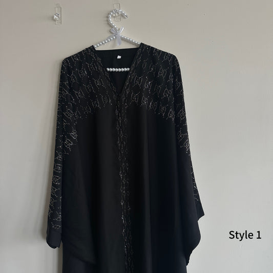 Noir Abaya – kaftan style abaya with diamond work and matching hijab from Hijabaan NZ