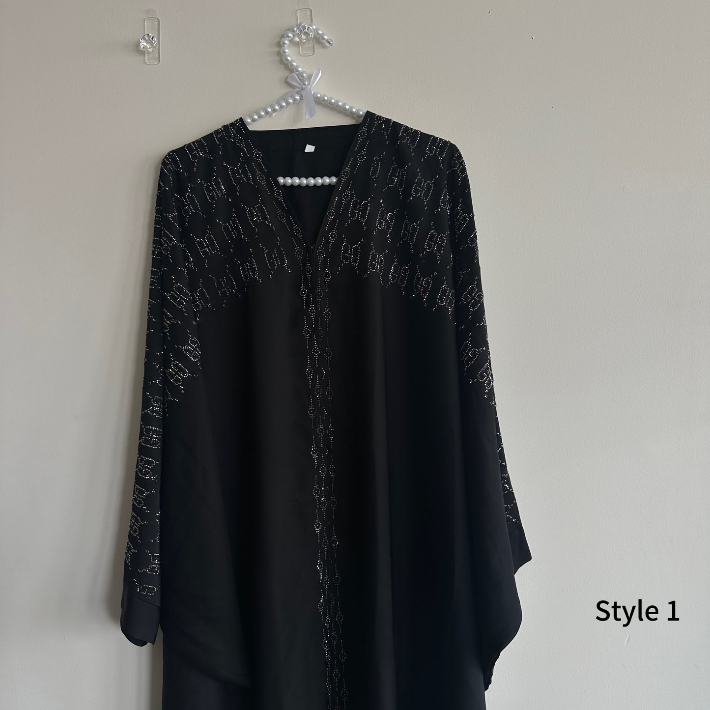 Noir Abaya – kaftan style abaya with diamond work and matching hijab from Hijabaan NZ