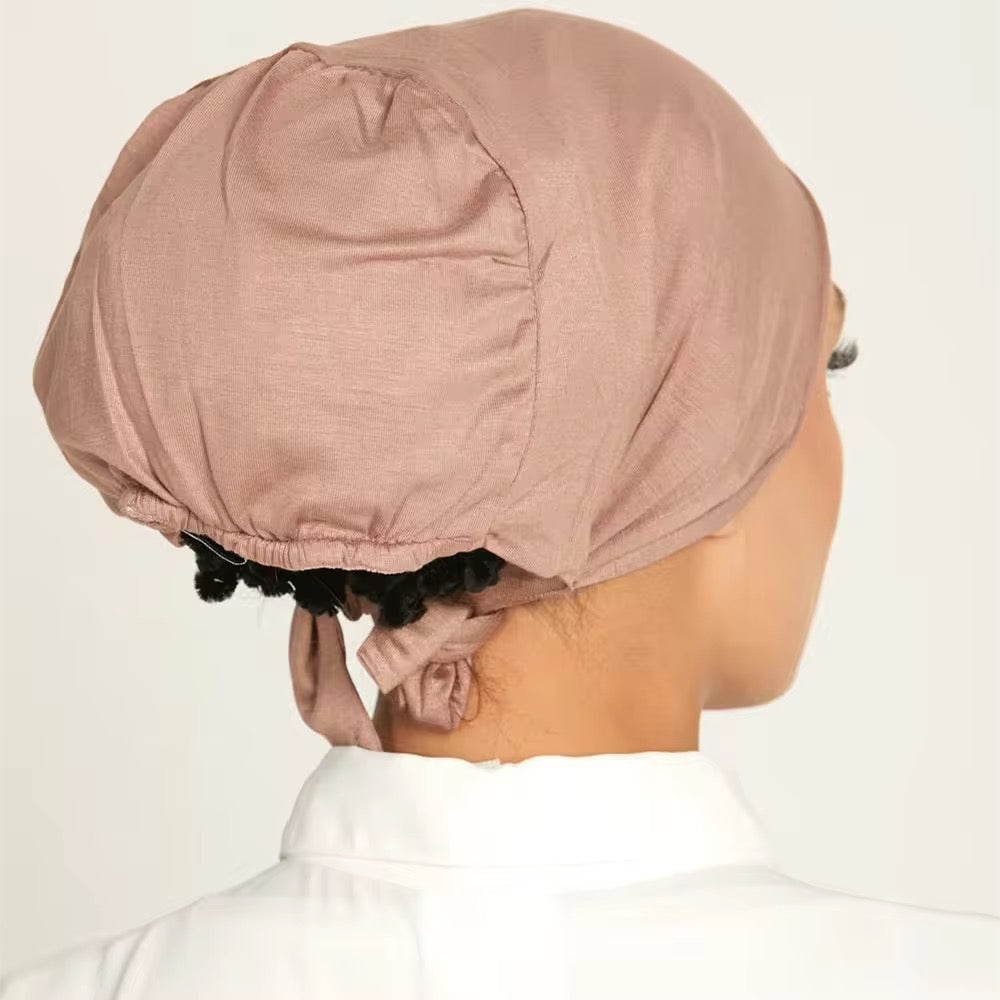 Jersey hijab cap with satin protection layer for all-day hijab wear