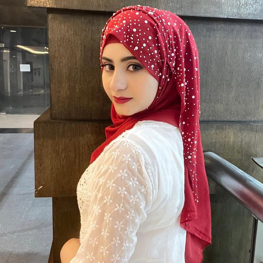 Pearl embellished georgette hijab perfect for Eid and formal events