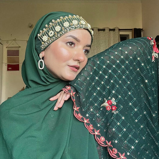 Pearl Lux Hijab – instant tie-back hand-embellished hijab from Hijabaan NZ