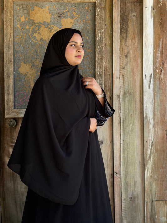 Premium chiffon hijab in black with butter-soft feel and elegant glossy drape NZ