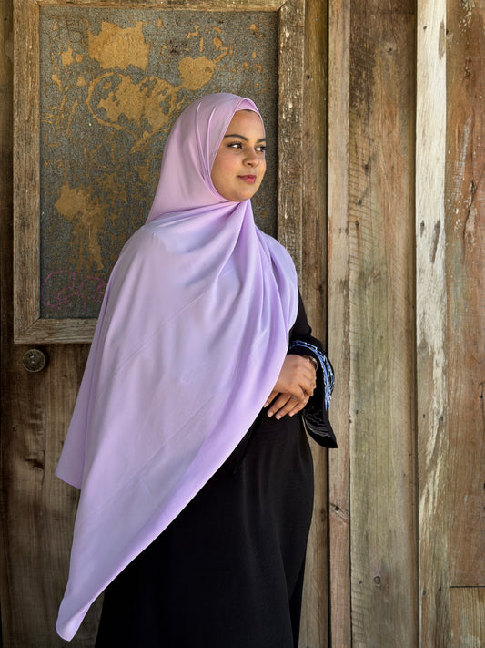 Premium chiffon hijab in lilac with butter-soft feel and elegant glossy drape NZ