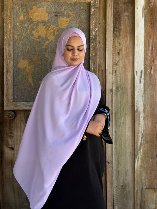 Luxury lilac chiffon hijab with ultra-soft fabric and refined shine for modest wear
