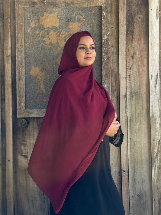 Premium chiffon hijab in maroon with butter-soft feel and elegant glossy drape NZ