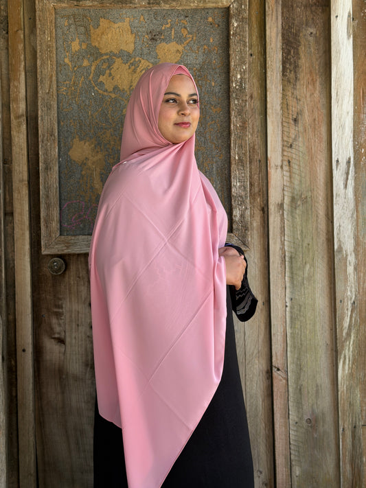 Luxury pink chiffon hijab with ultra-soft fabric and refined shine for modest wear