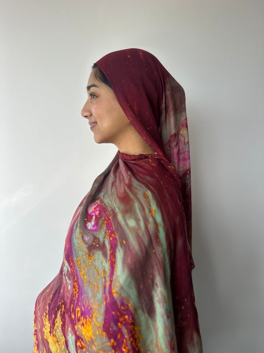 Printed Modal Hijab – Autumn Flame print, soft breathable modal from Hijabaan NZ