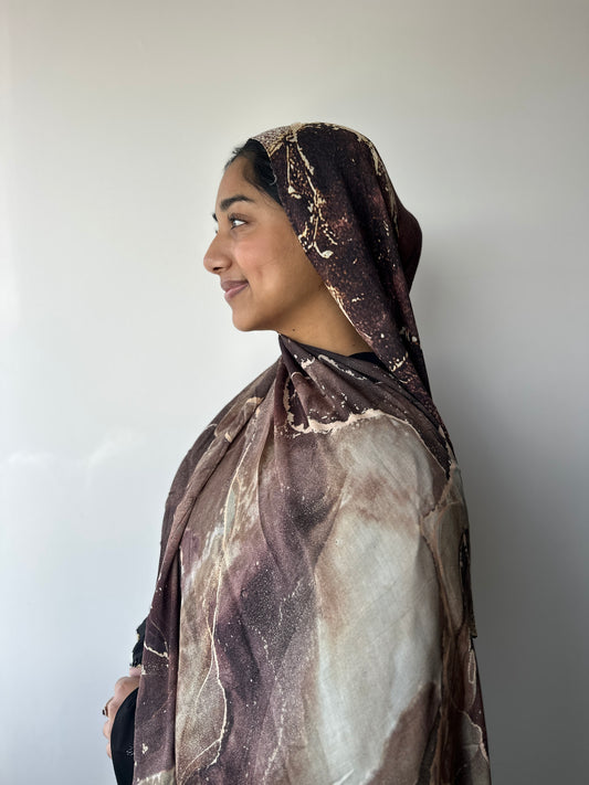 Printed Modal Hijab – Cocoa print, soft breathable modal from Hijabaan NZ