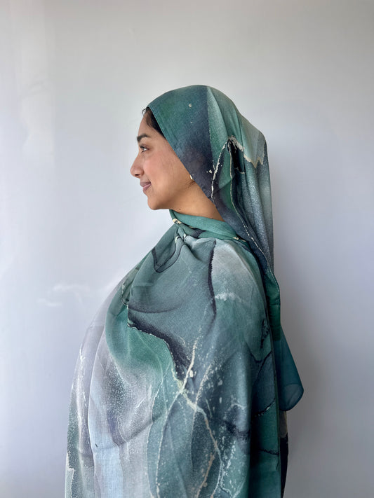 Printed Modal Hijab – Mist print, soft breathable modal from Hijabaan NZ