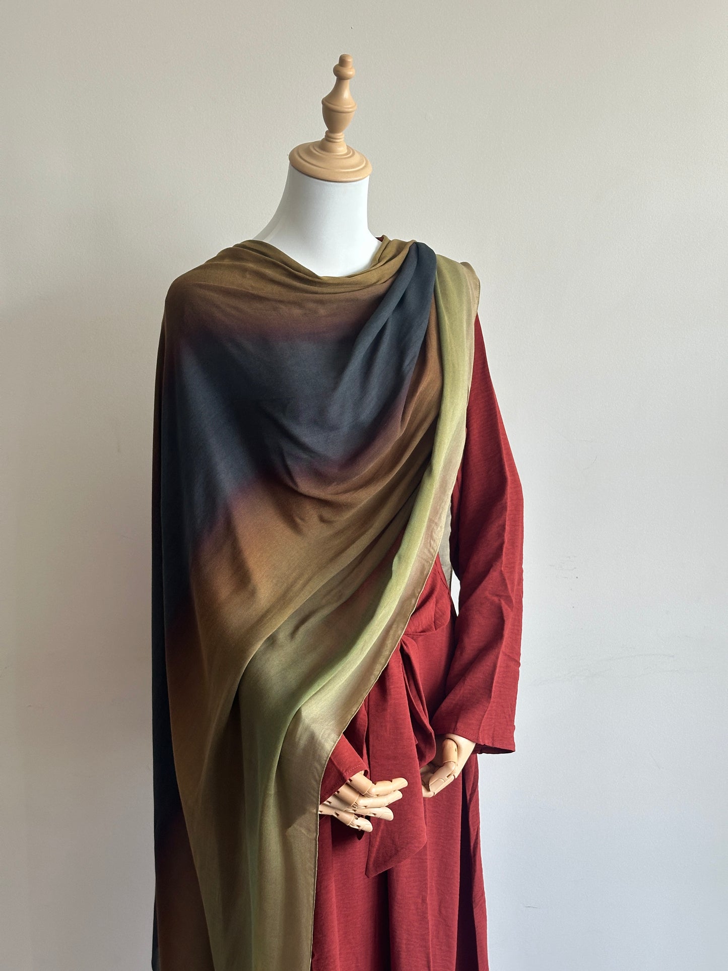 Printed Modal Hijab in Olive – earthy abstract modal scarf by Hijabaan NZ