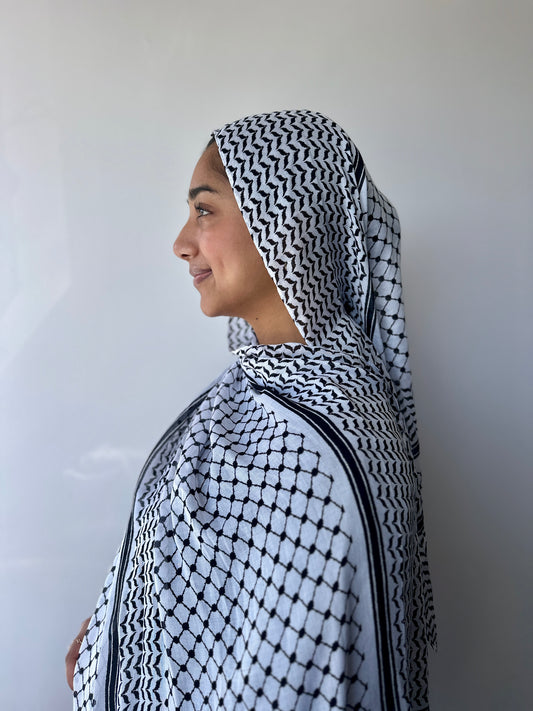 Printed Modal Hijab – White Keffiyeh print, soft breathable modal from Hijabaan NZ