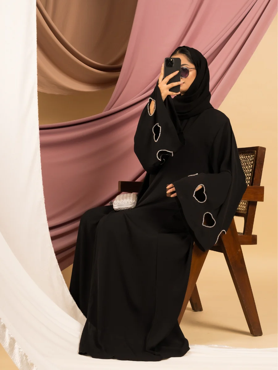 Qalb Abaya styling view – premium Nida fabric abaya from Hijabaan NZ
