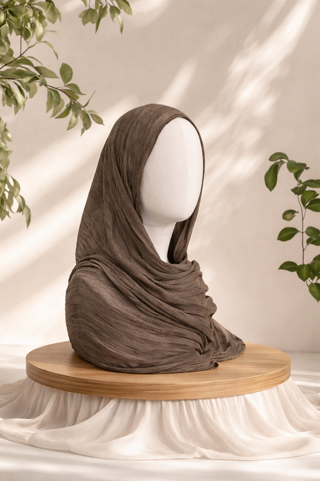 ruffled linen hijab brown nz modest wear auckland breathable non slip hijab