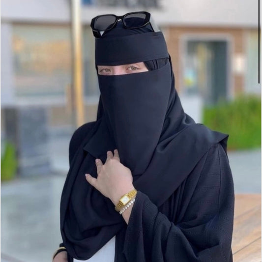 Saudi belt niqab with secure side straps and full face coverage – Hijabaan NZ
