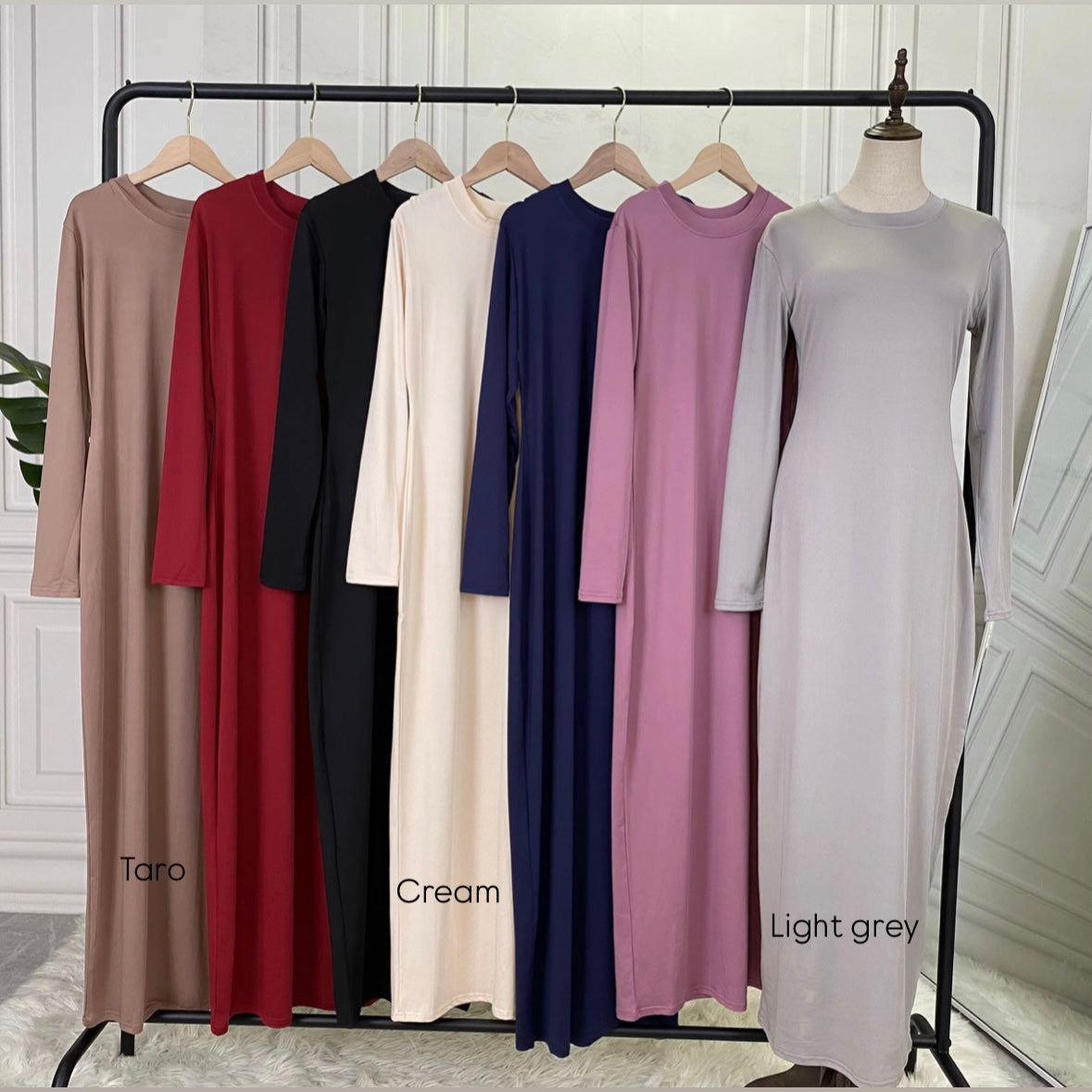 Modest long sleeve slip dress in NZ – perfect layering essential for abayas and dresses