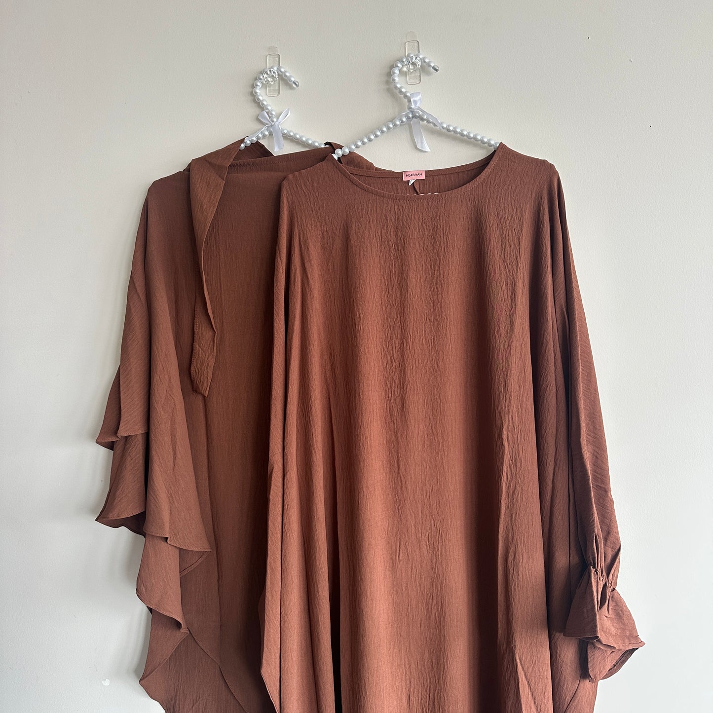 Front view of Umrah abaya kaftan with khimar – Hijabaan Modest Wear NZ