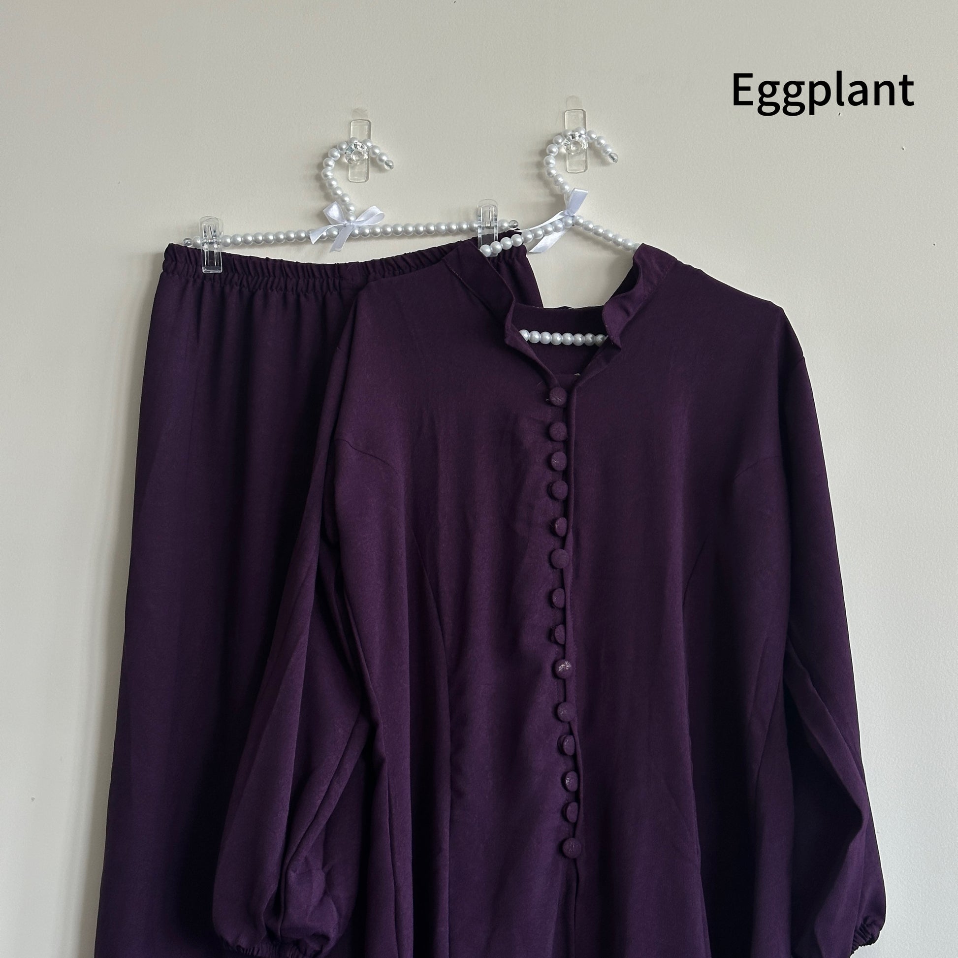 eggplant options of Yusra Co-ord Set – Hijabaan Modest Wear